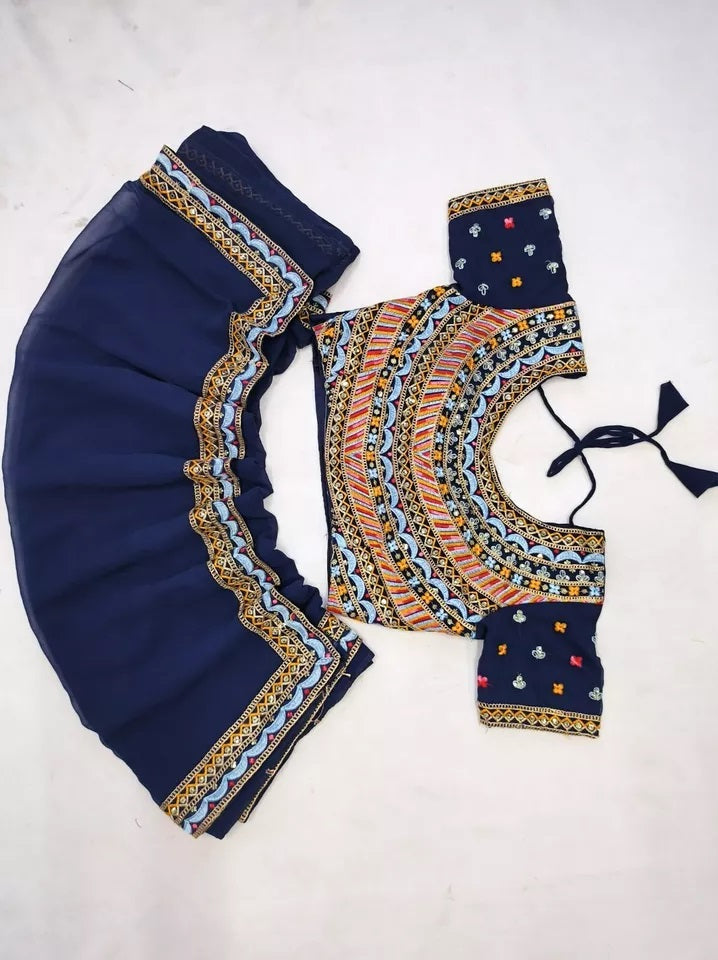 Soft Georgette With Embroidery Lace Border Ready To Wear Sari With Blouse