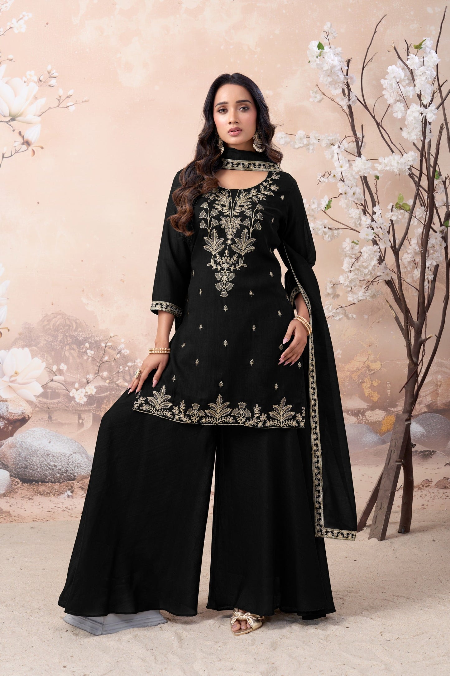 Anaita Black Vichitra Silk Readymade Suit with Coding Work