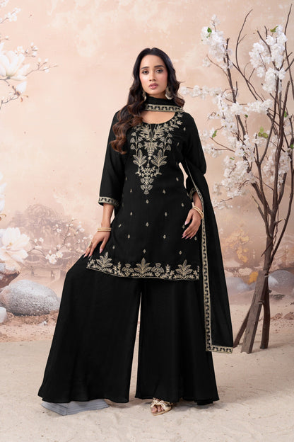 Anaita Black Vichitra Silk Readymade Suit with Coding Work