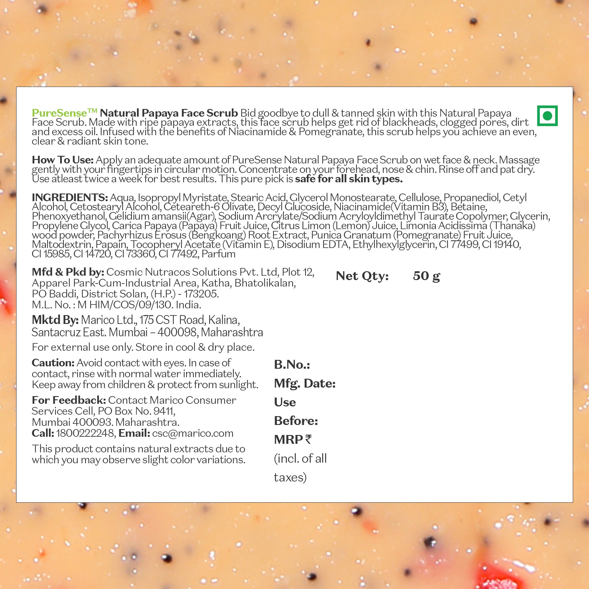 Puresense Natural Papaya Face Scrub - 50 gms