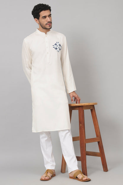 Motif Embroidered Cotton Kurta by Hilo Design