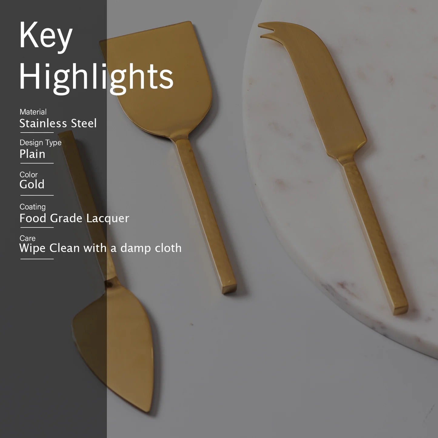 Nestroots Gold Cheese Knives Set of 3 Stainless Steel Gold Finish