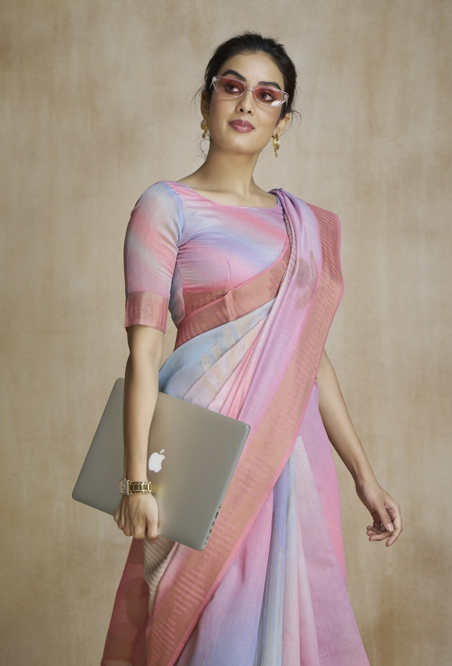 Anaita Pink Fancy Fabric With Digital Print Saree With Blouse