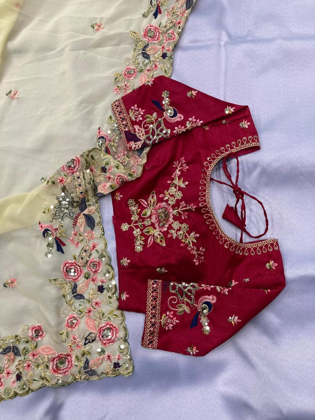 Georgette With Embroidery Work  Designer Saree & Blouse