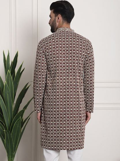 Sojanya Geometric Embroidered Mandarin Collar Kurta