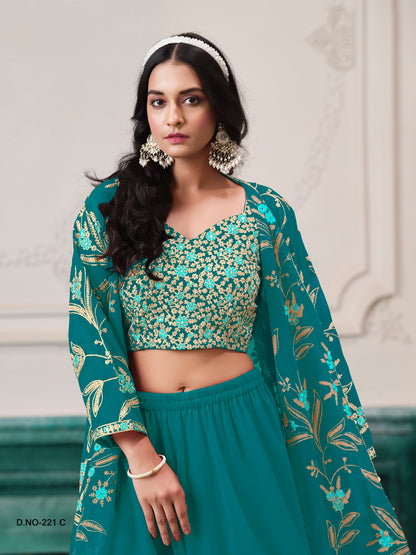 Anaita Turquoise Faux Georgette Sequins Embroidered Stitched Ethnic Suit