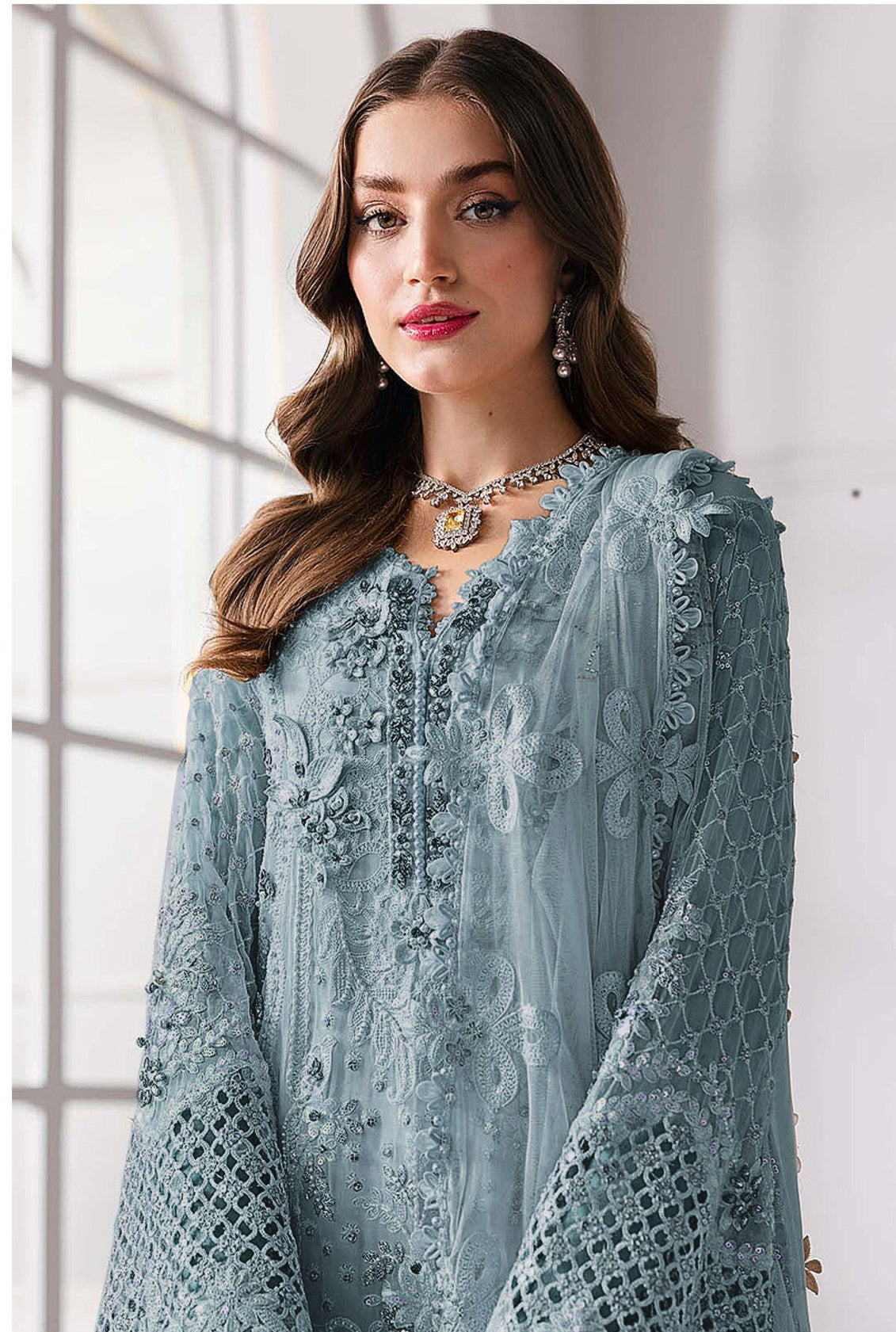 Anaita Blue Fox Georgette Suit With Khatli & Sequence Work