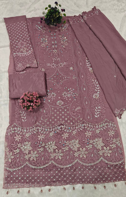 Anaita Purple Fox Georgette Suit With Khatli & Sequence Work