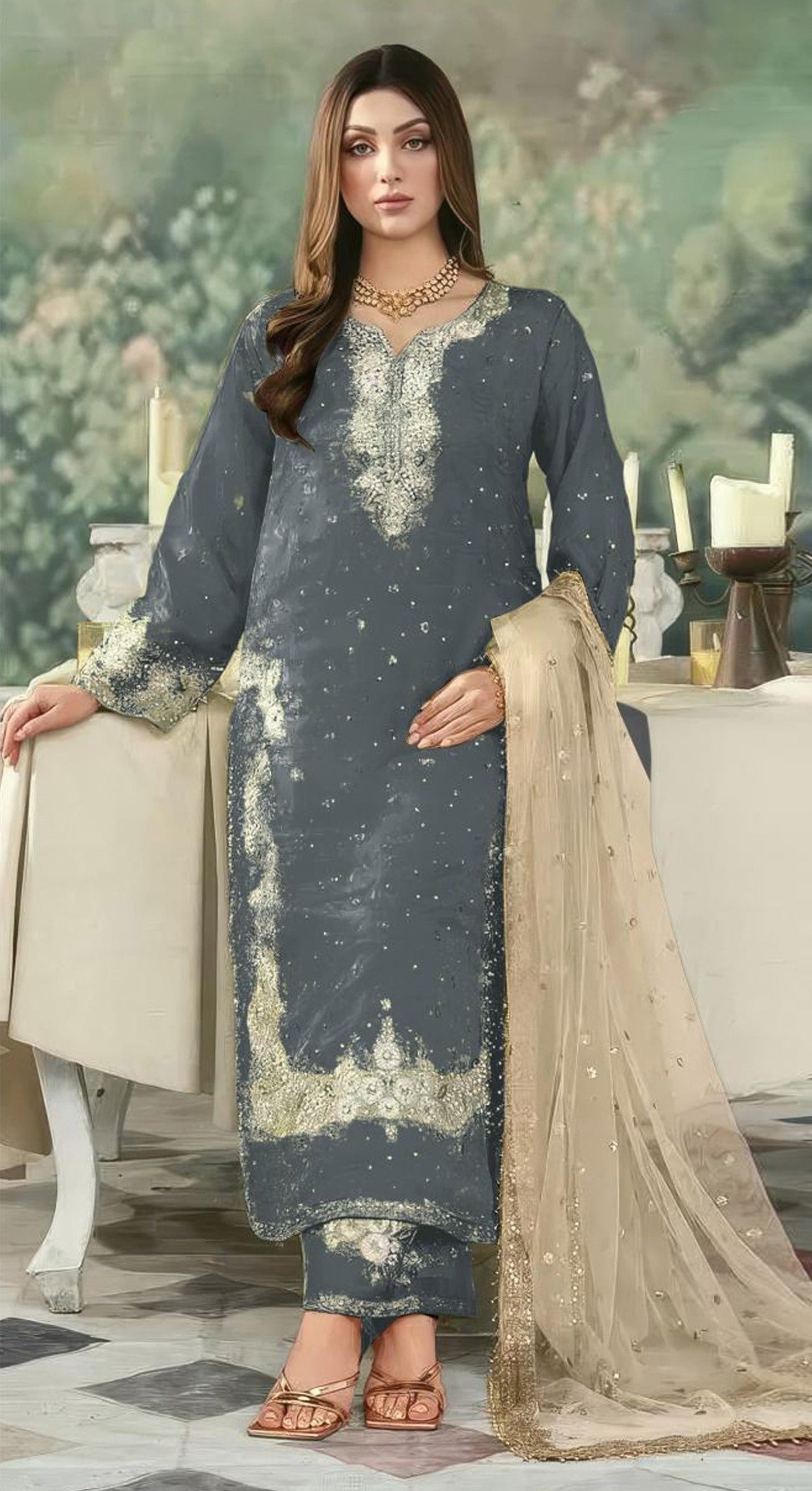 Anaita Grey Jimmy Choo Suit With Embroidery & Sequence Work