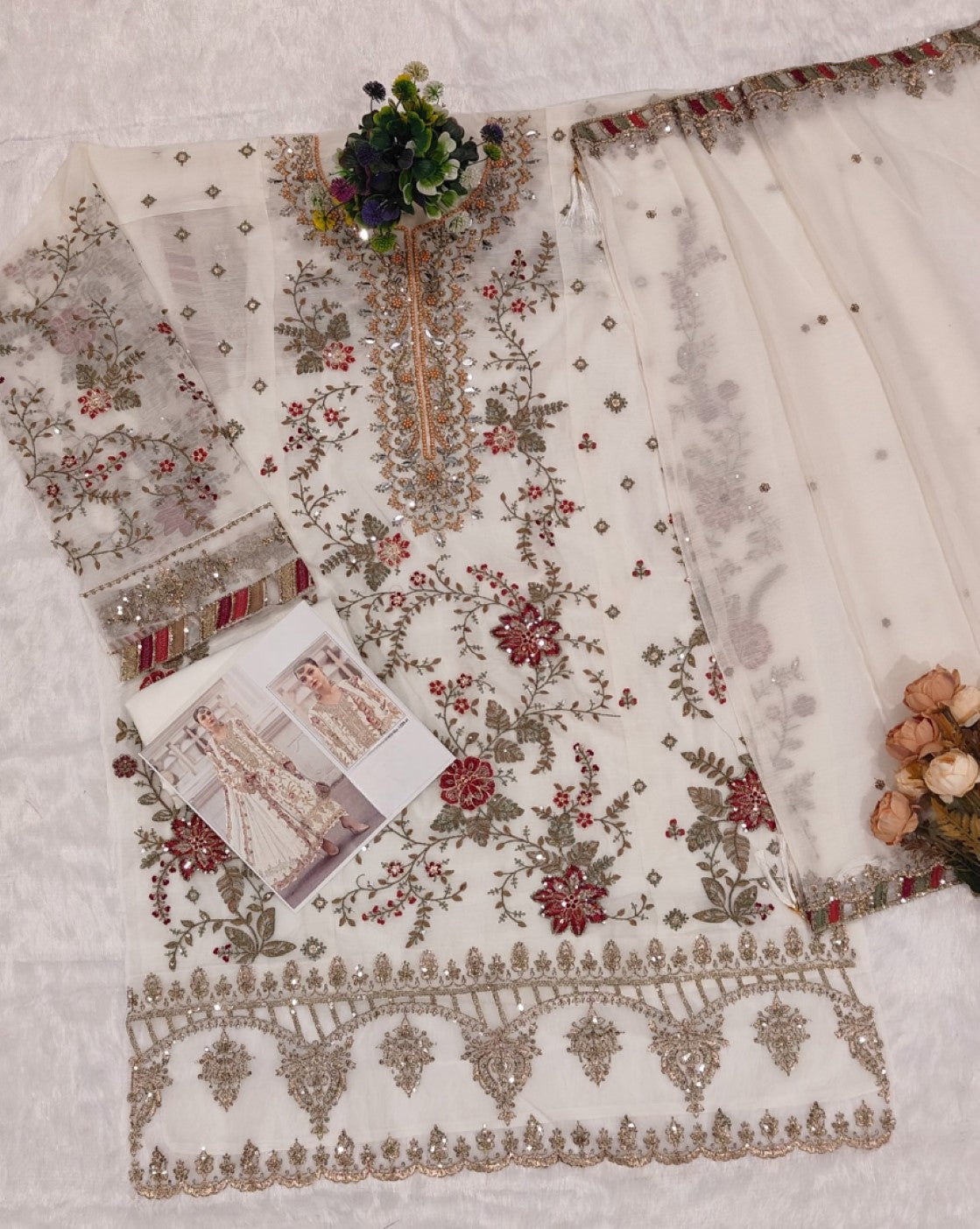 Anaita White Silk Suit With Embroidery & Sequence Work