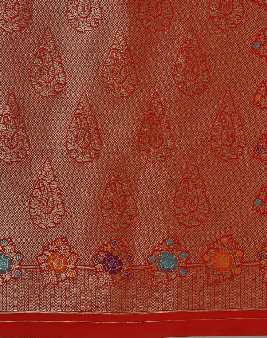 Monjolika Fashion Dark Pink Banarasi Silk Blend SareeWith Zari Woven Detailing