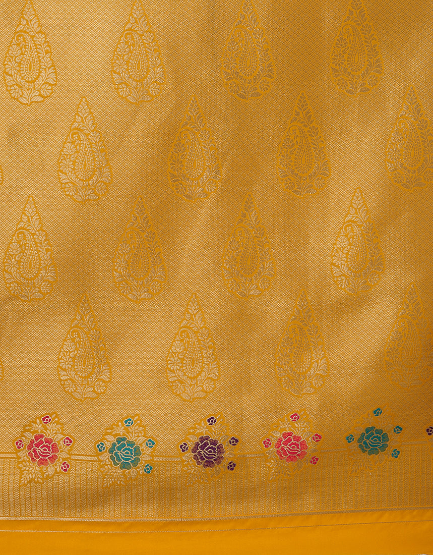 Monjolika Fashion Yellow Banarasi Silk Blend SareeWith Zari Woven Detailing
