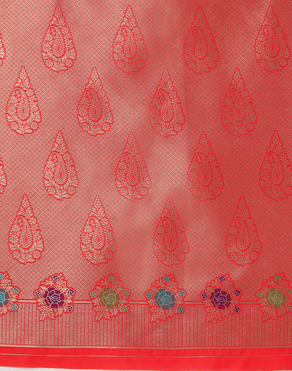 Monjolika Fashion Dark Peach Banarasi Silk Blend SareeWith Zari Woven Detailing