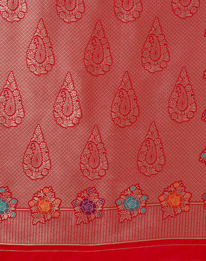 Monjolika Fashion Red Banarasi Silk Blend SareeWith Zari Woven Detailing