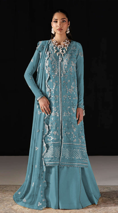 Anaita D Blue Chiffon Suit With Embroidery Work