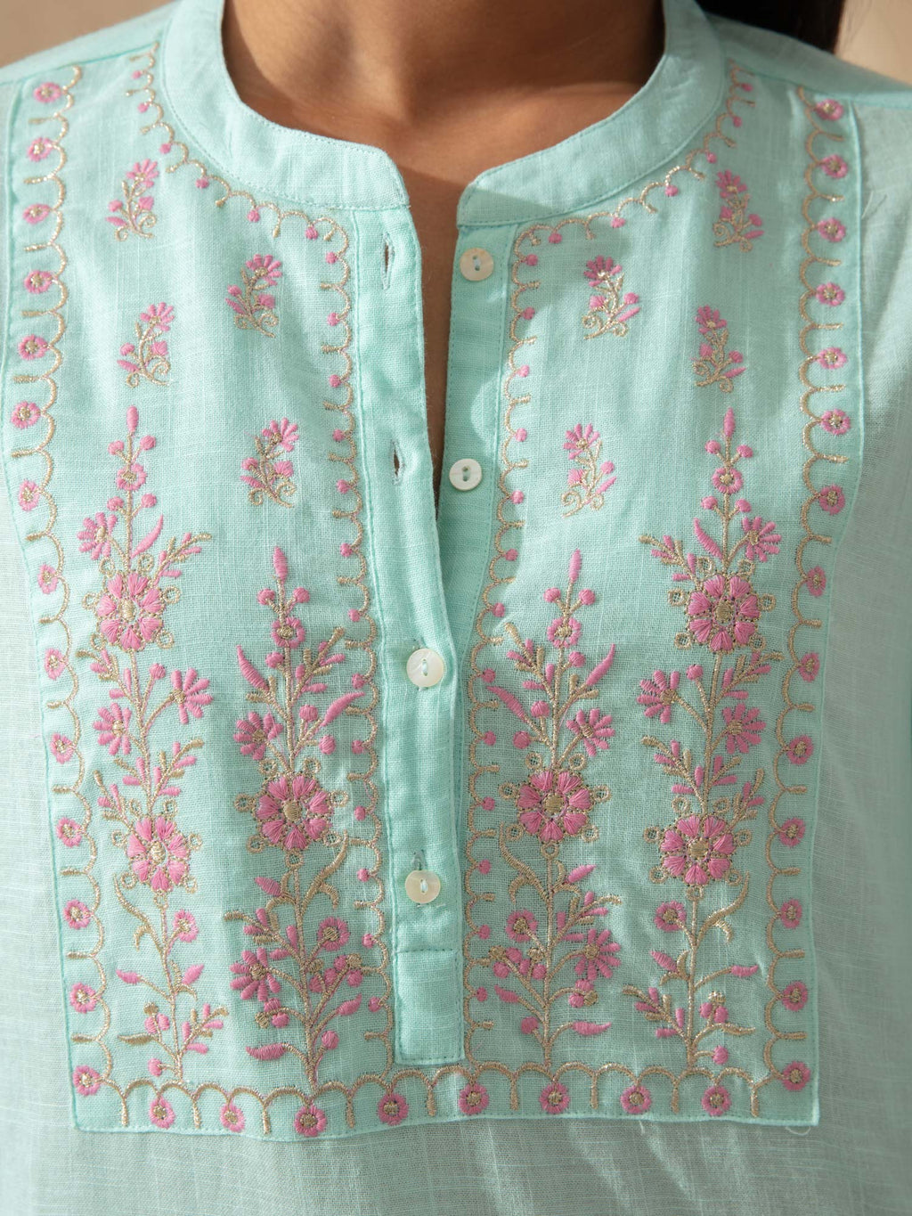 Likha Aqua Yoke Embroidered Aline Cotton Co-ord Set LIKSKD61 (Set of 2)