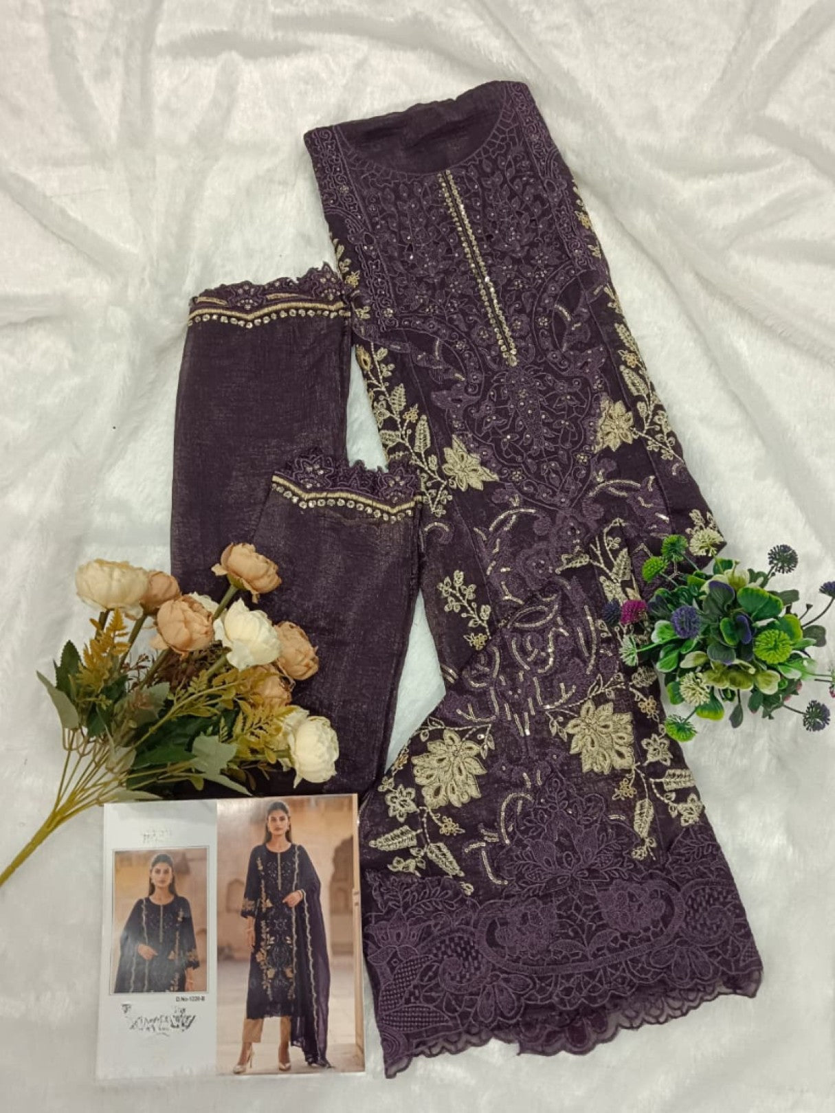 Anaita Purple Silk Suit With Embroidery & Sequence Work