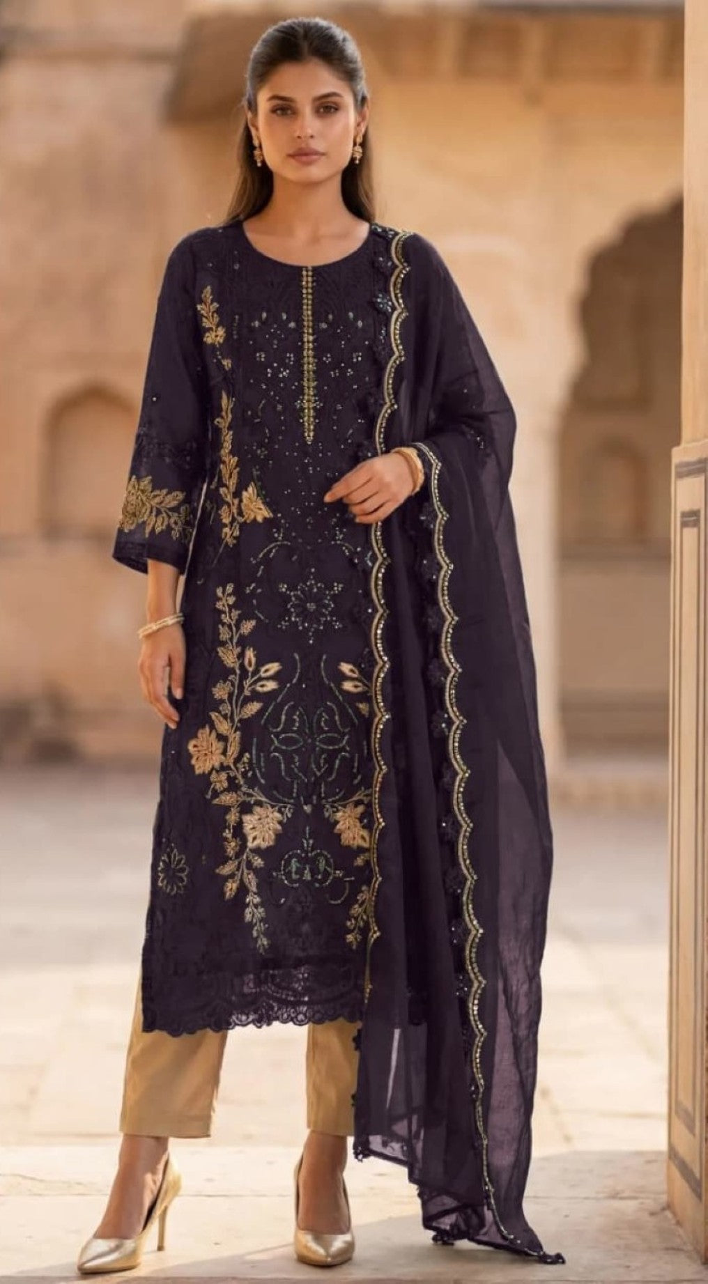 Anaita Purple Silk Suit With Embroidery & Sequence Work