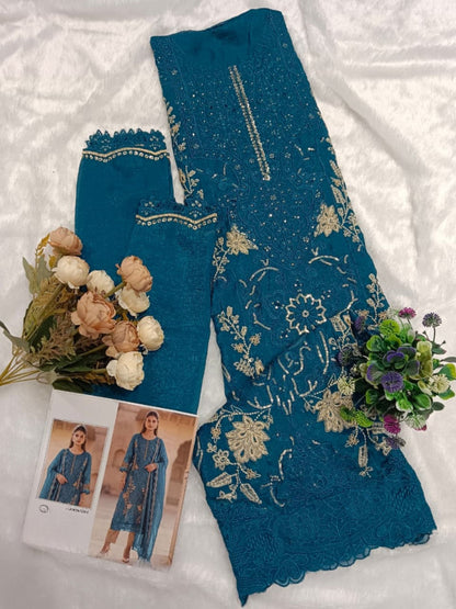 Anaita Teal Blue Silk Suit With Embroidery & Sequence Work