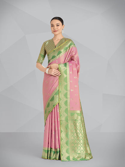 Monjolika Fashion Mauve Pink Color Weaving Banarasi Tissue Silk Classic Saree