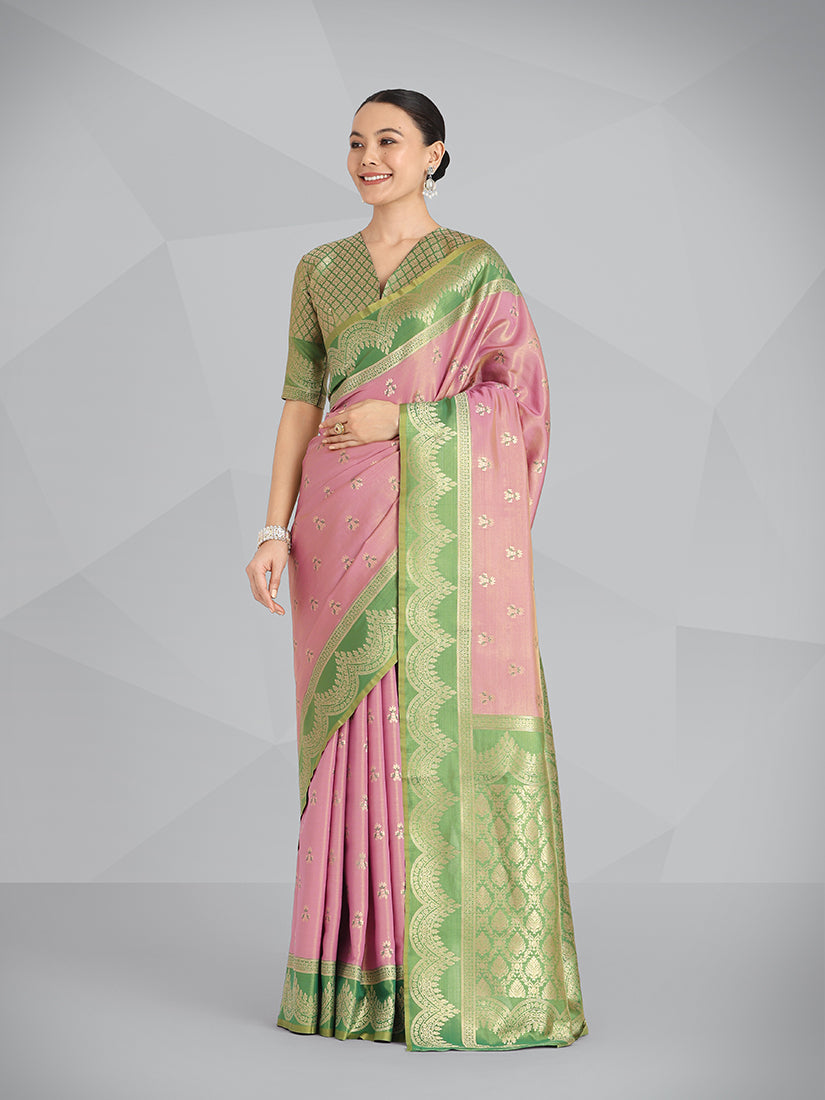 Monjolika Fashion Mauve Pink Color Weaving Banarasi Tissue Silk Classic Saree