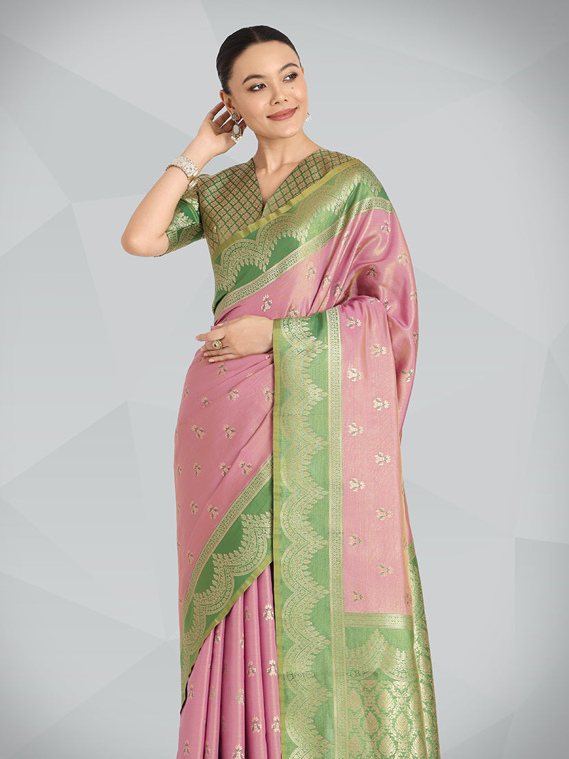 Monjolika Fashion Mauve Pink Color Weaving Banarasi Tissue Silk Classic Saree