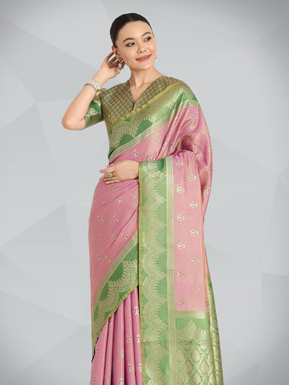 Monjolika Fashion Mauve Pink Color Weaving Banarasi Tissue Silk Classic Saree