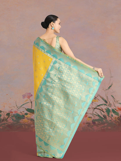 Monjolika Fashion Yellow Color Weaving Banarasi Tissue Silk Classic Saree