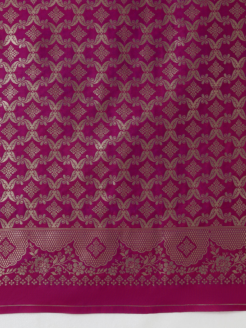 Monjolika Fashion Olive Banarasi Silk Blend SareeWith Zari Woven Rich Brocade Design