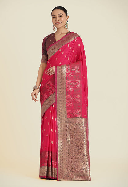Monjolika Fashion Pink Color Banarasi Soft Silk Trendy Saree