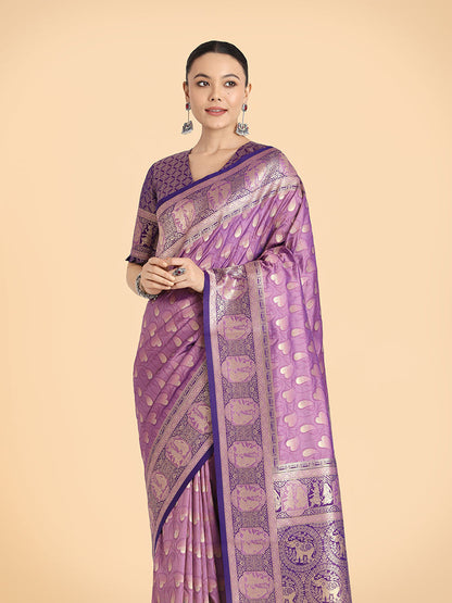Monjolika Fashion Lavender Color Weaving Banarasi Silktraditional Saree