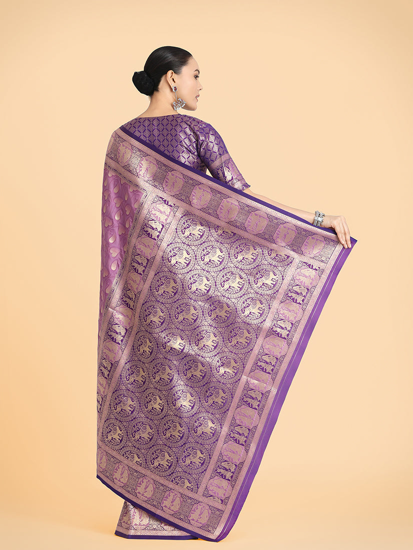 Monjolika Fashion Lavender Color Weaving Banarasi Silktraditional Saree