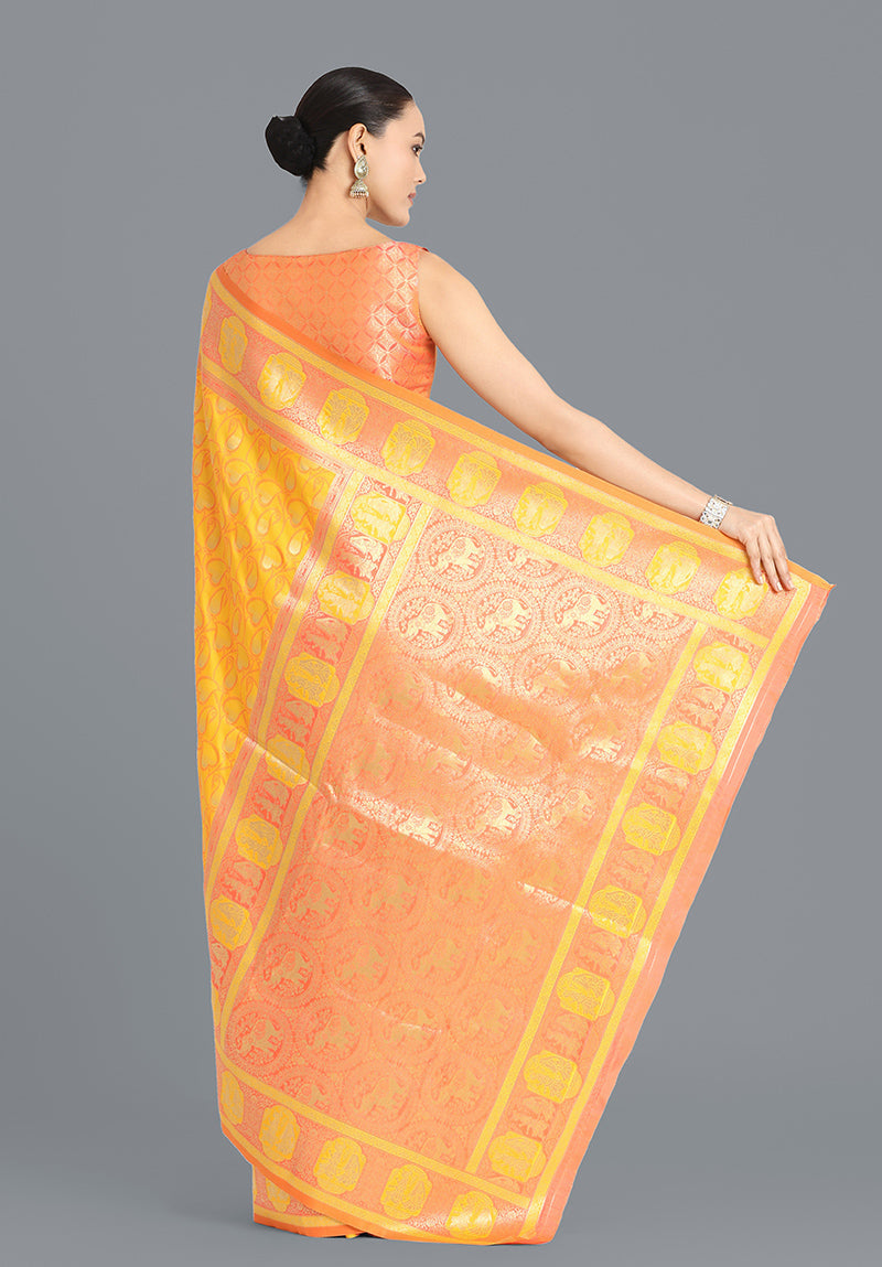 Monjolika Fashion Yellow Color Weaving Banarasi Silktraditional Saree