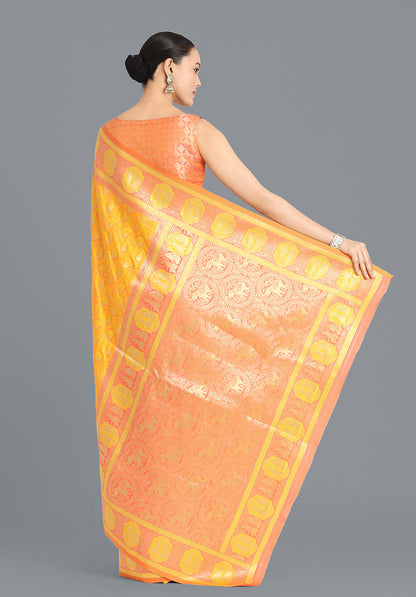 Monjolika Fashion Yellow Color Weaving Banarasi Silktraditional Saree