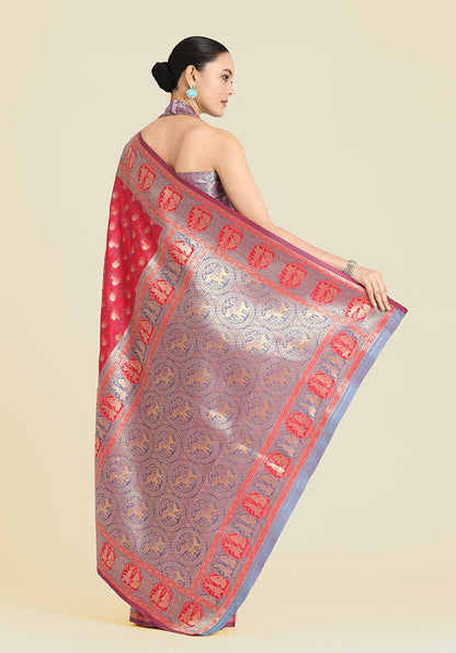 Monjolika Fashion Pink Color Weaving Banarasi Silktraditional Saree