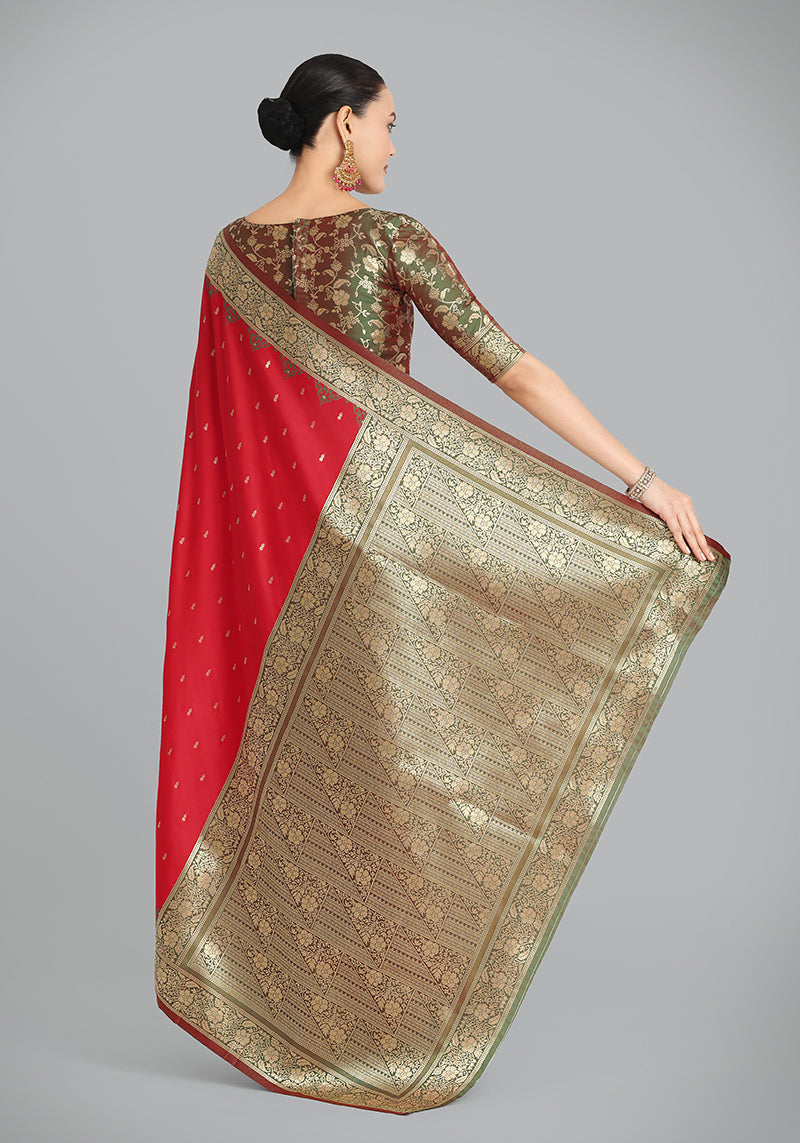 Monjolika Fashion Banarasi Silk Red Color Weaving Designer Saree