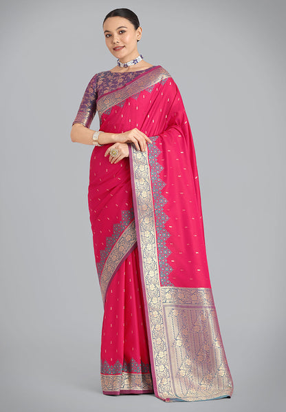 Monjolika Fashion Banarasi Silk Pink Color Weaving Designer Saree