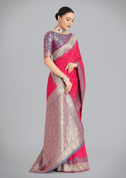 Monjolika Fashion Banarasi Silk Pink Color Weaving Designer Saree