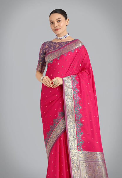 Monjolika Fashion Banarasi Silk Pink Color Weaving Designer Saree