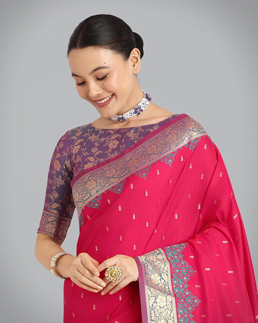 Monjolika Fashion Banarasi Silk Pink Color Weaving Designer Saree