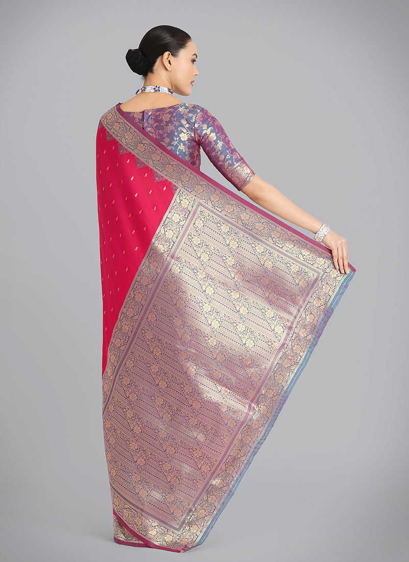Monjolika Fashion Banarasi Silk Pink Color Weaving Designer Saree
