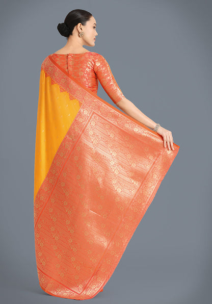 Monjolika Fashion Banarasi Silk Yellow Color Weaving Designer Saree
