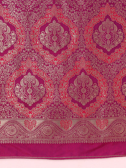 Monjolika Fashion Olive Banarasi Silk Blend SareeWith Traditional & Modern Dulha Dulhan Figure Zari Woven Detailing