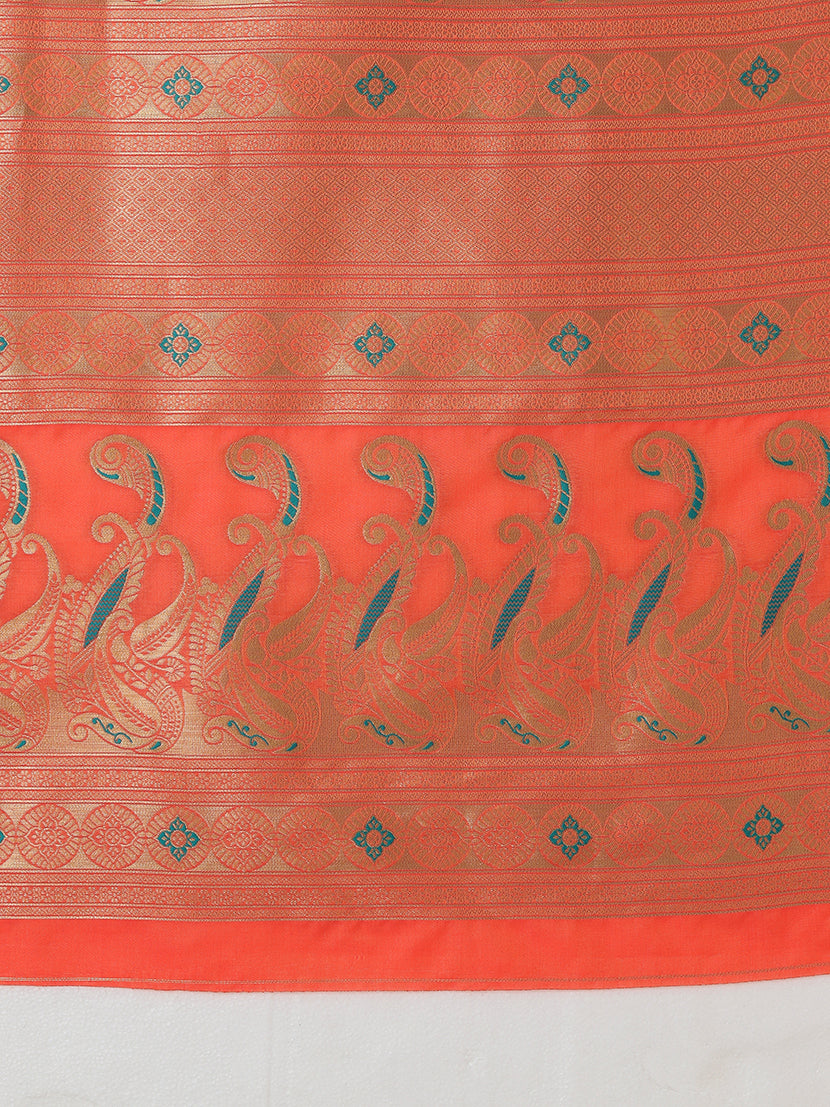 Monjolika Fashion Yellow Banarasi Silk Blend SareeIn Classic Paisley & Rich Zari Pallu Comes With Unstitched Blouse