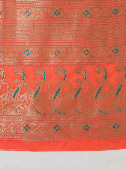 Monjolika Fashion Yellow Banarasi Silk Blend SareeIn Classic Paisley & Rich Zari Pallu Comes With Unstitched Blouse