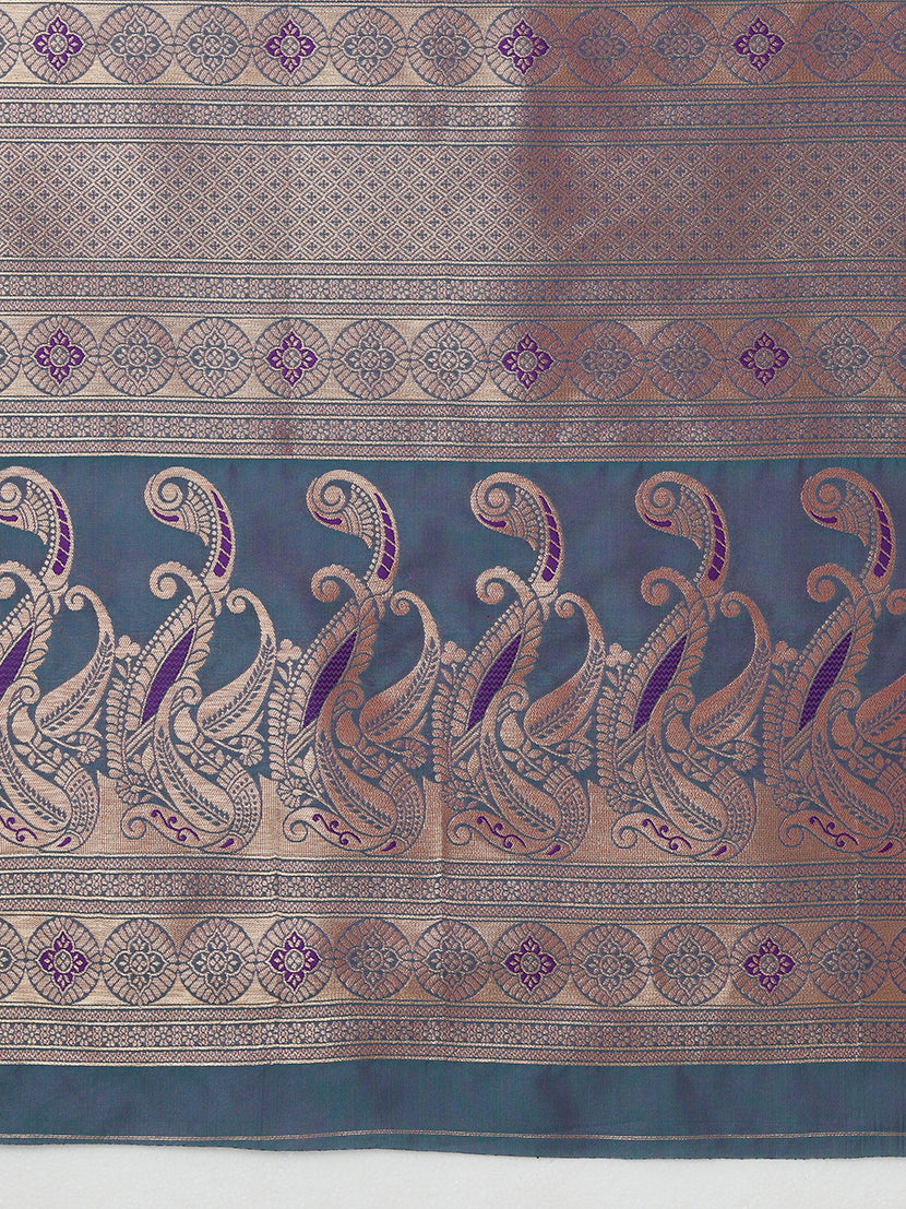 Monjolika Fashion Pink Banarasi Silk Blend SareeIn Classic Paisley & Rich Zari Pallu Comes With Unstitched Blouse