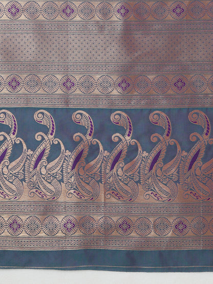 Monjolika Fashion Pink Banarasi Silk Blend SareeIn Classic Paisley & Rich Zari Pallu Comes With Unstitched Blouse