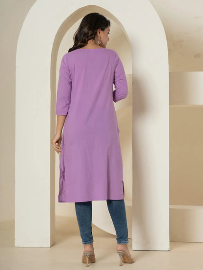 Yufta Women Lavender Chikankari Straight Kurta