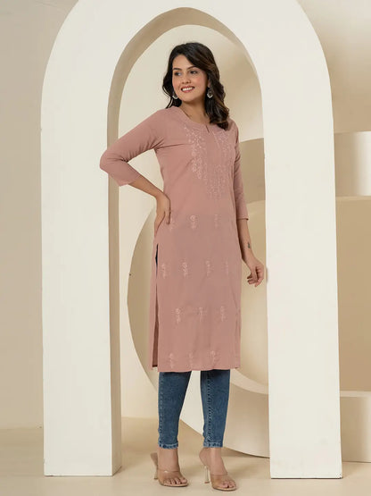 Yufta Women Purple Chikankari Straight Kurta