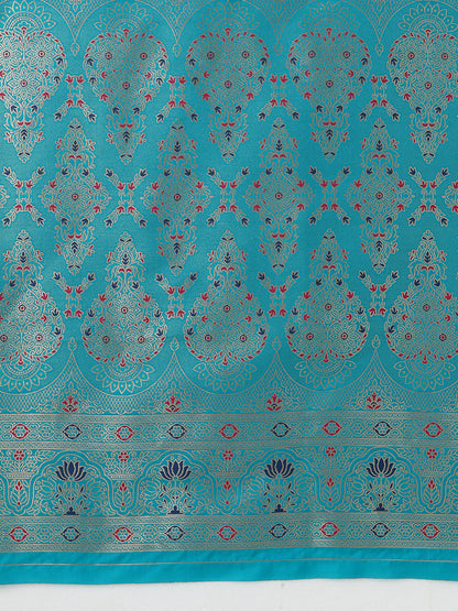 Monjolika Fashion Elegant Cyan Banarasi Silk Blend SareeBrocade Motifs & Zari Woven Splendor
